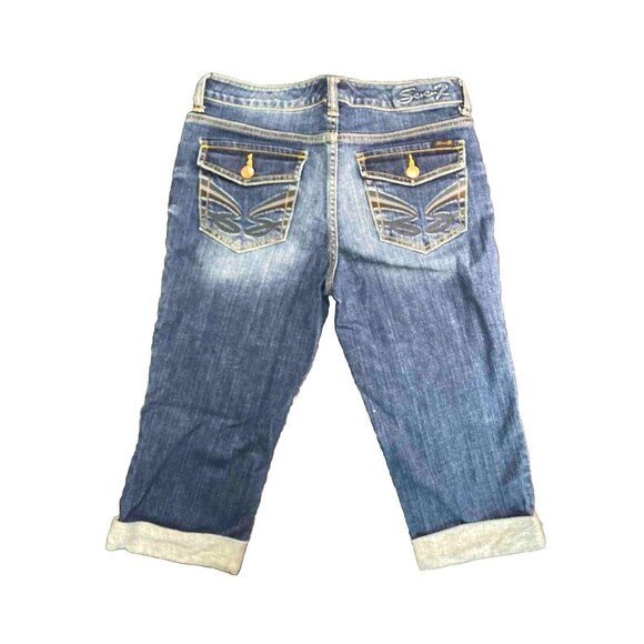 SEVEN 7 Capri Womens Size 6 Dark Wash Embroider Flap Pockets Blue Denim Jeans - Picture 2 of 13